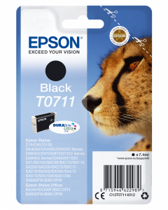 Epson oryginalny Wkład atramentowy/tusz blistr z ochroną. C13T07114022. black. 7.4ml. Epson D78. DX4000. DX4050. DX5000. DX5050. DX6000. DX605 C13T07114022