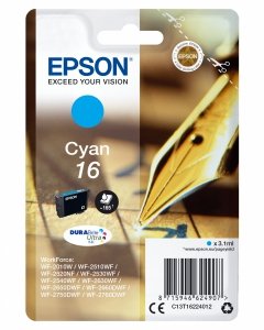 Tusz EPSON C13T16224012, T162240, cyan, 3.1ml, Epson WorkForce WF-2540WF, WF-2530WF, WF-2520NF, WF-2010