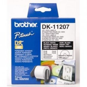 Brother etykiety na CD 58mm. biała. rolka folii. 100 szt.. DK11207. do drukarek typu QL DK11207