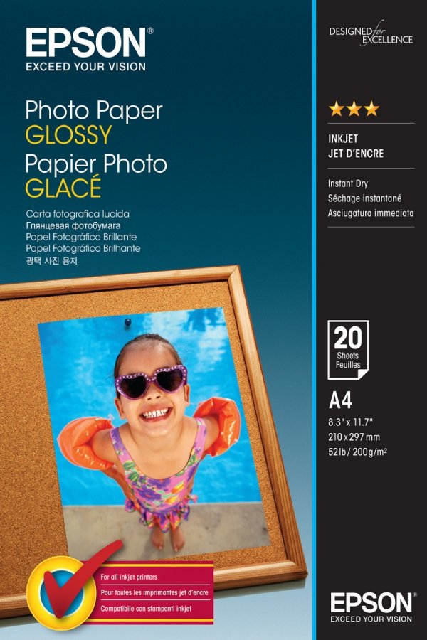 Epson Photo Paper, foto papier, połysk, biały, A4, 200 g/m2, 20 szt., C13S042538, atrament