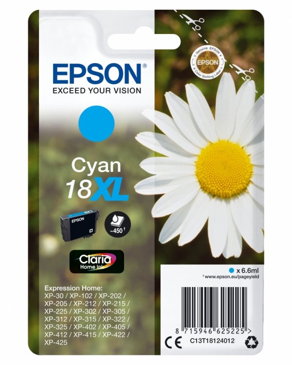 Tusz EPSON  C13T18124022, T181240, 18XL, cyan, 6,6ml, Epson Expression Home XP-102, XP-402, XP-405, XP-302 C13T18124022