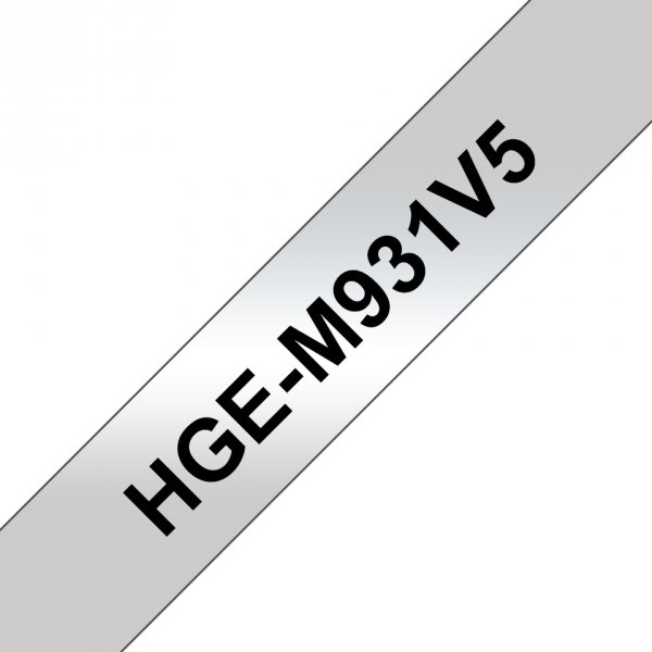 Taśma Brother HGE-M931, czarny druk/srebny mat podkład, 8m, 12mm, 5 SZT. W OPAKOWANIU, CE