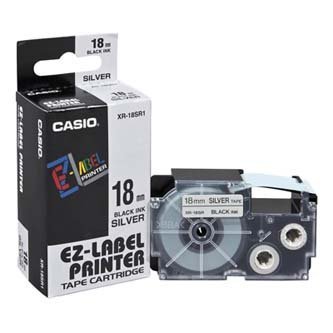 Casio oryginalna taśma do drukarek etykiet. Casio. XR-18SR1. czarny druk/srebrny podkład. 18mm XR-18SR1