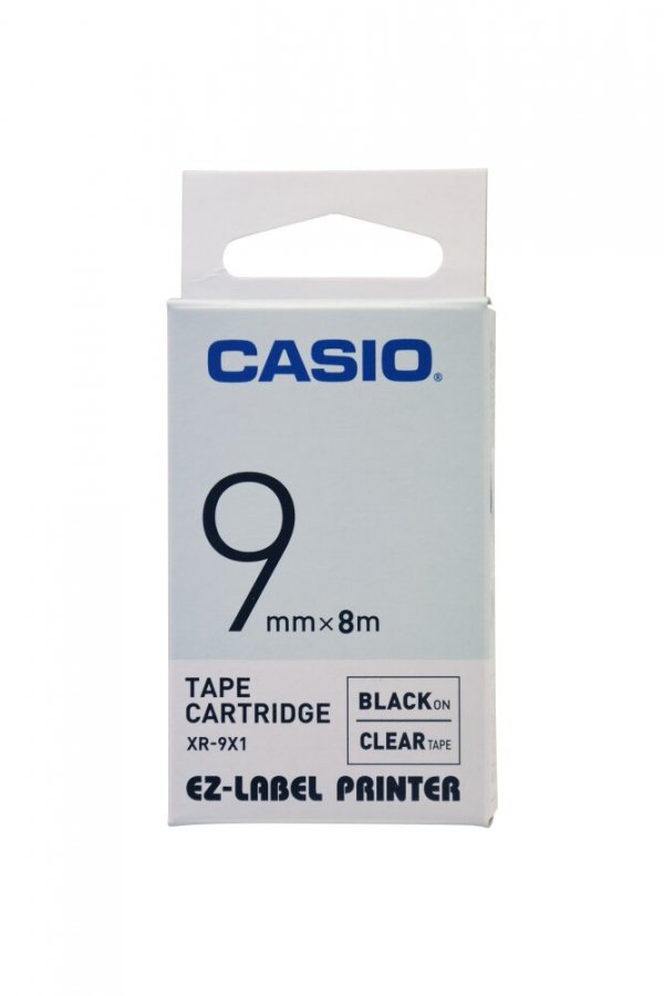 Casio oryginalna taśma do drukarek etykiet. Casio. XR-9X1. czarny druk/przezroczysty podkład. nielaminowany. 8m. 9mm XR-9X1