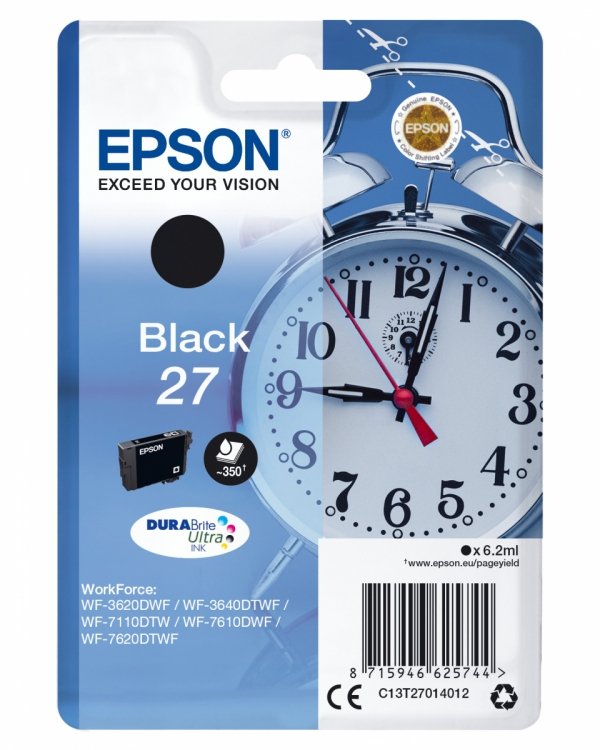 Tusz EPSON  C13T27014022, 27, black, 6,2ml, Epson WF-3620, 3640, 7110, 7610, 7620 C13T27014022