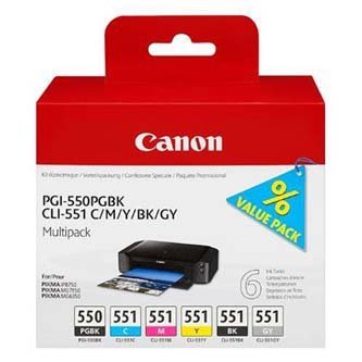 Canon oryginalny wkład atramentowy / tusz PGI-550/CLI-551PGBK/C/M/Y/BK/GY Multipack. black/color. 6496B005. Canon PIXMA iP8750. MG7150. MG6350 6496B005