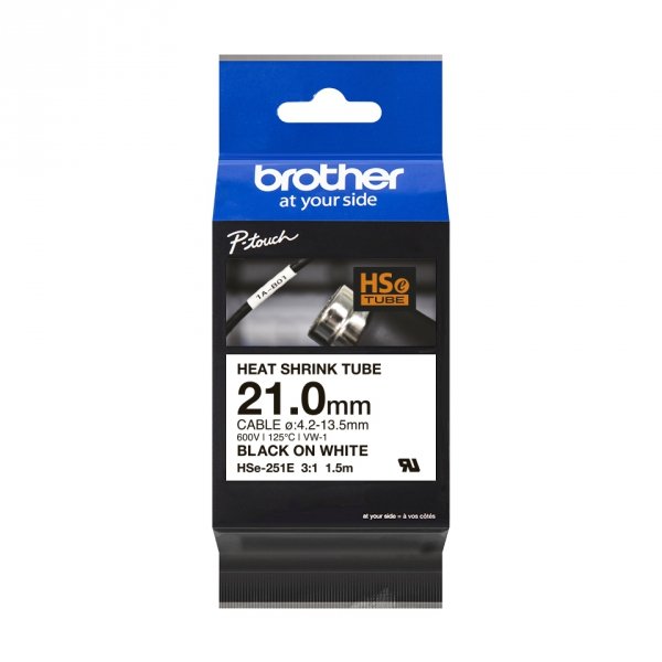Taśma Brother HSE-251E, czarny druk/biały podkład, 1.5m, 21mm