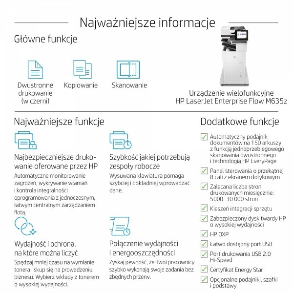 Urządzenie wielofunkcyjne HP LaserJet Enterprise Flow MFP M635z