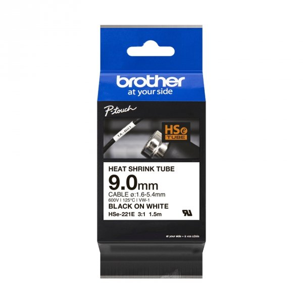 Taśma Brother HSE-221E, czarny druk/biały podkład, 1.5m, 9.0mm