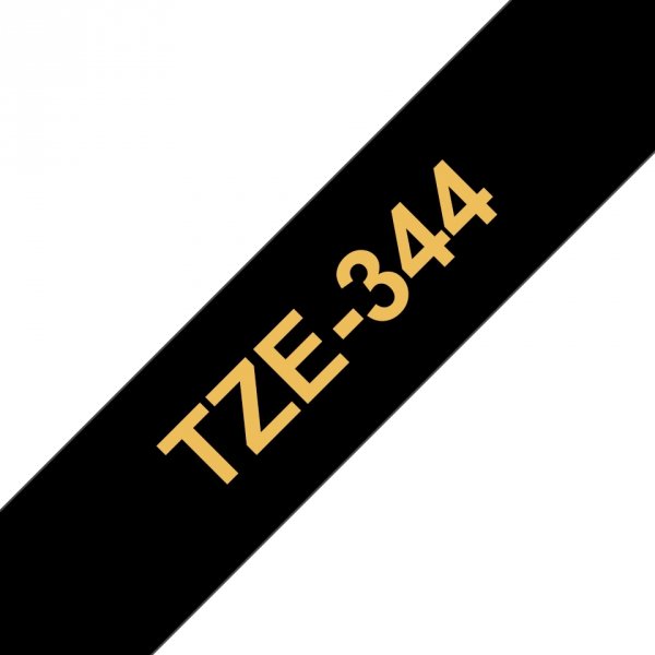 Taśma Brother TZE-344. złoty druk/czarny podkład. laminowane. 8m. 18mm TZE344
