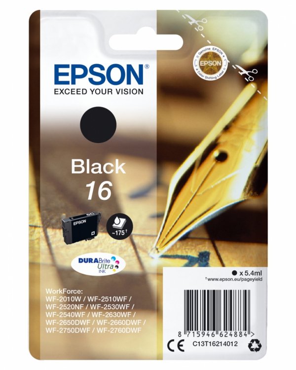 Tusz EPSON C13T16214012, T162140, black, 5.4ml, Epson WorkForce WF-2540WF, WF-2530WF, WF-2520NF, WF-2010