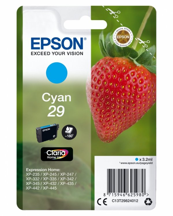 Tusz EPSON C13T29824012, T29, cyan, 3,2ml, Epson Expression Home XP-235,XP-332,XP-335,XP-432,XP-435