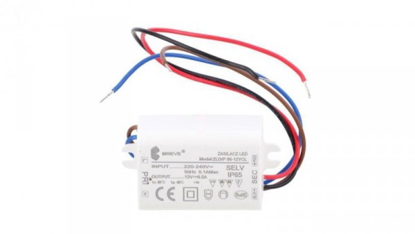 Zasilacz LED 12V DC 6W 0,5A IP65 /z zabezpieczeniami/ ZLDP 06-12YCL 19712-9035