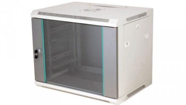 Szafka rack wisząca 19 9U 600x450, niedzielona, drzwi jednoskrzydłowe, szara SW-9U-600-450-N-DSJ-OP-RP-B-S