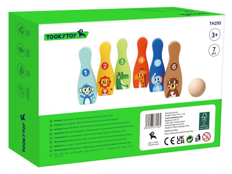 TOOKY TOY Drewniane Kręgle dla Dzieci  6 szt. + Piłka