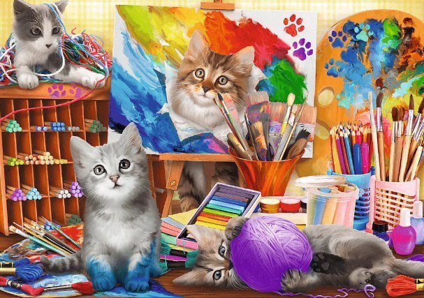 Trefl Puzzle 2x500 elementów Sztuka malowania Kotki