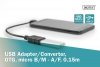 Digitus Kabel adapter USB 2.0 HighSpeed OTG Typ microUSB B kątowy/USB A M/Ż 0,15m Czarny