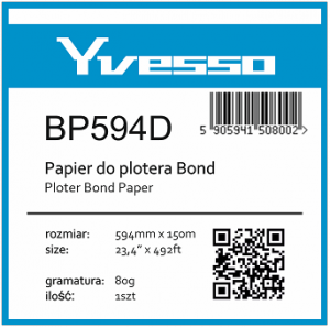 Papier w roli do plotera Yvesso Bond 594x150m 80g BP594D