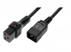 Digitus Kabel zasilający serwerowy blokada IEC LOCK 3x1,5mm2 C20 prosty/C19 prosty M/Ż 1m Czarny