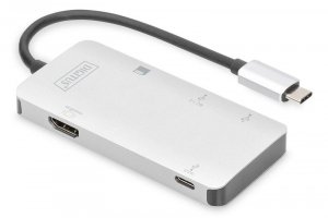 Digitus Stacja dokująca USB Typ C, 6 portów 4K 30Hz, HDMI, 1x USB Typ C, 2x USB3.0, microSD, SD/MMC, srebrna