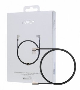 AUKEY CB-BAL6 Black 90° nylonowy kątowy kabel Quick Charge USB-Lightning | 1.2m | Wtyki 90 stopni