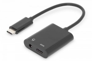 Digitus Kabel rozdzielacz USB 3.1 Typ C Gen.2 SuperSpeed+ 10Gbps Mini Jack 3.5mm + Typ USB C 20cm Czarny