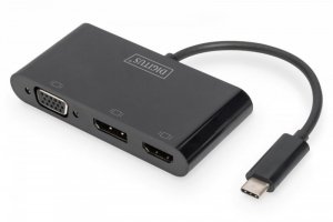 Digitus Adapter graficzny HDMI/DP/VGA 4K 60Hz UHD/ FHD na USB 3.1 Typ C, z audio, Czarny