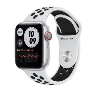 Apple Zegarek Nike Series 6 GPS + Cellular, 44mm koperta z aluminium w kolorze srebrnym z paskiem sportowym czysta platyna/czarn