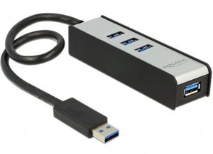 Delock HUB USB 3.0  4-porty czarno-srebrny