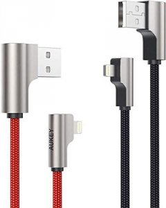 AUKEY CB-AL01 zestaw nylonowych kabli USB - Lightning | 2m | 2 szt. | wtyki 90 stopni | certyfikat MFi Apple