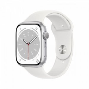 Apple Watch Series 8 GPS, 45 mm Koperta z aluminium w kolorze srebrnym z paskiem sportowym w kolorze białym - regular