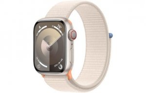 Apple Watch Series 9 GPS + Cellular, 41mm Koperta z aluminium w kolorze księżycowej poświaty z opaską sportową w kolorze księżyc