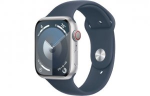 Apple Watch Series 9 GPS + Cellular, 45mm Koperta z aluminium w kolorze srebrnym z paskiem sportowy w kolorze sztormowego błękit