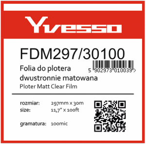 Folia Yvesso do plotera dwustronnie matowa 297x30m 100 mic FDM297/30100