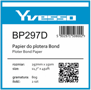 Papier w roli do plotera Yvesso Bond 297x150m 80g BP297D