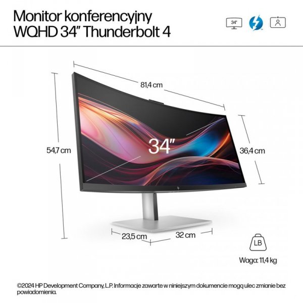 Monitor HP LED 34” S7 Pro 734pm (8K157UT) Curved IPS 120Hz WQHD Kamera RJ-45 ThunderBolt 4