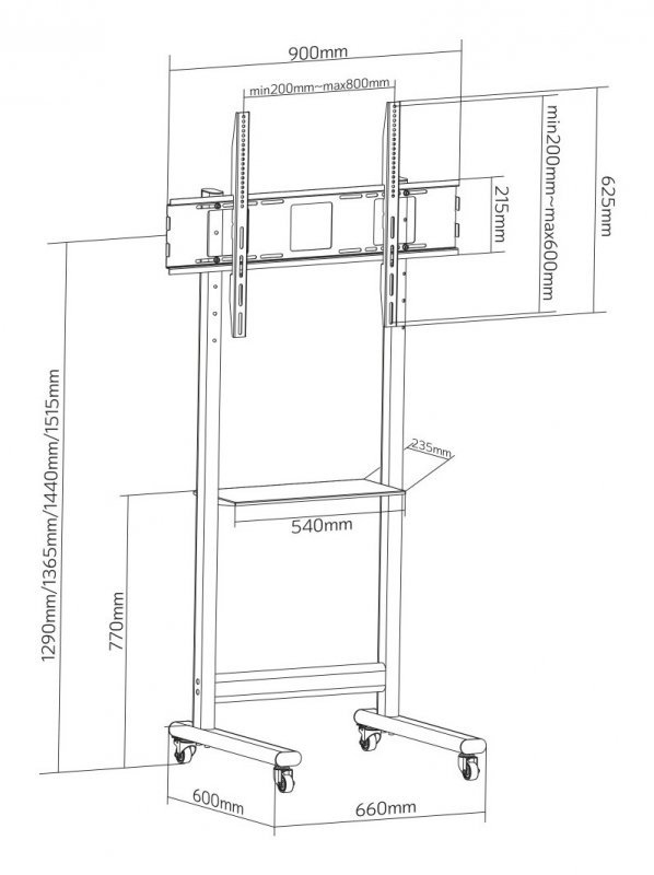 TECHLY STOJAK MOBILNY TV 50-90” DO 70KG REGULOWANY PÓŁKA AV