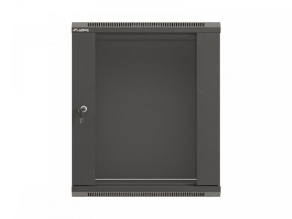 Lanberg Szafa instalacyjna rack wisząca 19 cali 12U 540x350 czarna drzwi przeszklone (flat pack)