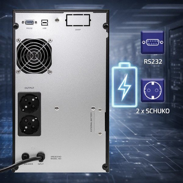 Qoltec Zasilacz awaryjny UPS Pure Sine Wave | 2kVA | 1600W | AVR | LCD |Czysty Sinus