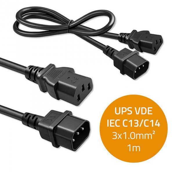 Qoltec Kabel zasilający IEC C13 | C14 | 3x1.0mm2 | Czysta miedź Cu | 1m