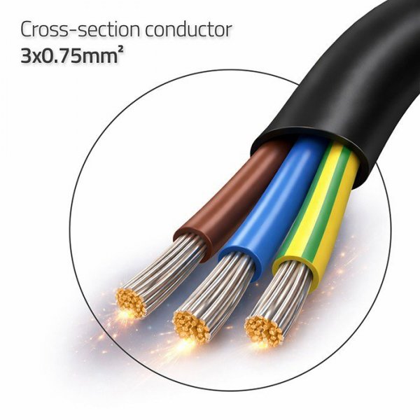 Qoltec Kabel zasilający | wtyczka kątowa SCHUKO CEE 7/7 (E/F) | miedź Cu| odizolowany lutowany | 3x0.75mm2 | 1.5m