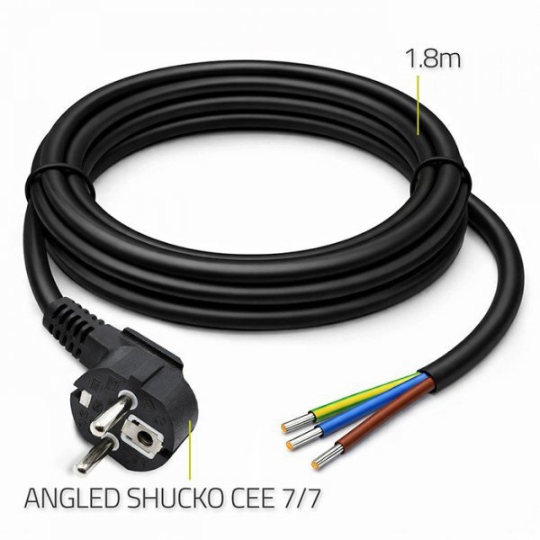 Qoltec Kabel zasilający | wtyczka kątowa SCHUKO CEE 7/7 (E/F) | miedź Cu| odizolowany lutowany | 3x1.0mm2 | 1.8m