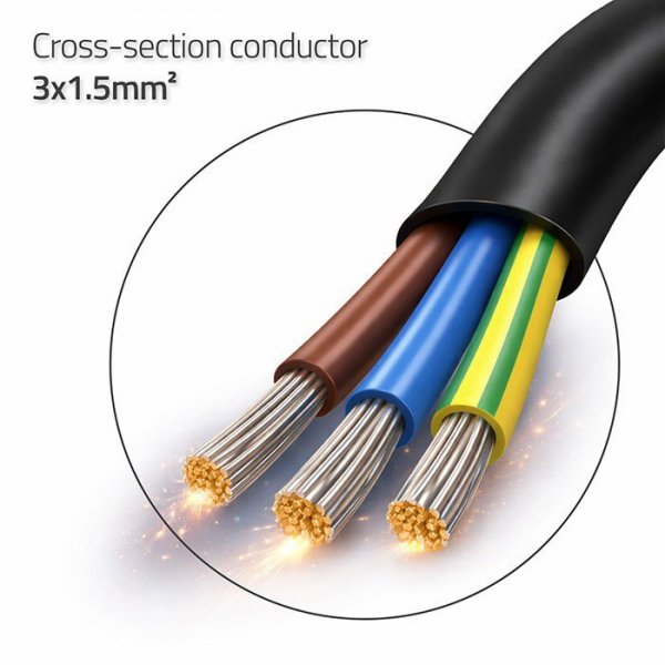 Qoltec Kabel zasilający | wtyczka kątowa SCHUKO CEE 7/7 (E/F) | miedź Cu odizolowany lutowany | 3x1.5mm2 | 5m