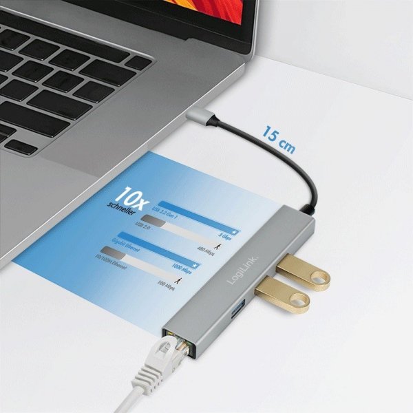 LogiLink HUB USB3.2 3xUSB-A, 1x RJ45 Gigabit Ethernet