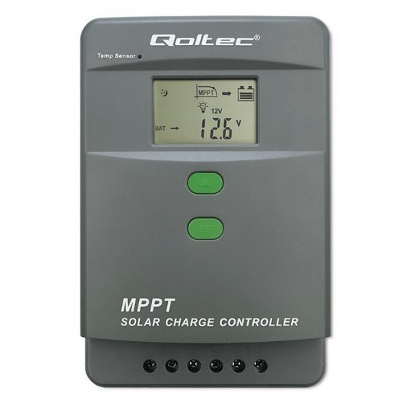 Qoltec Solarny regulator ładowania MPPT z czujnikiem temperatury 80A |  12V/24V/36V/48V | LCD | Bluetooth | APP | GEL | LiFePO4