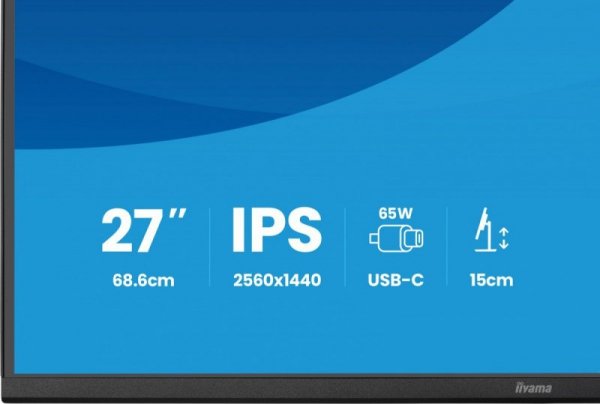 IIYAMA Monitor 27 cali XB2797QSN-B1 IPS/3.7 megapixel QHD, HAS150/ 350cd/1ms/HDMI/Displayport, USBC DOCK 65W, 4USB HUB, RJ45