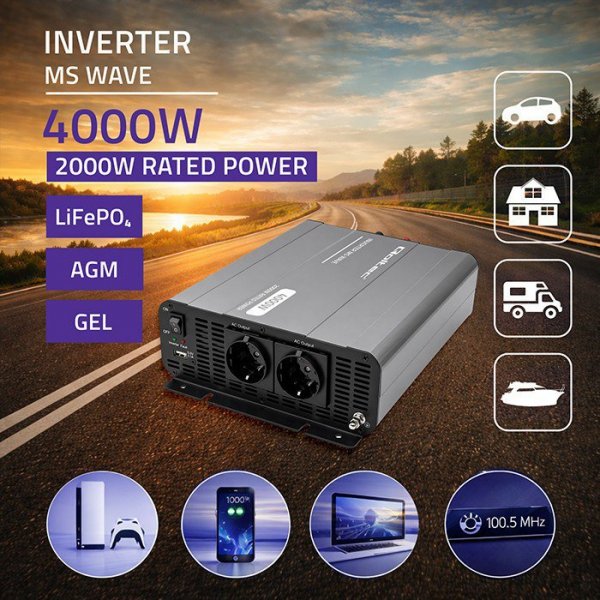 Qoltec Przetwornica napięcia MS Wave | 12V na 230V | 2000/4000W