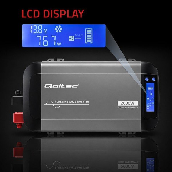 Qoltec Przetwornica napięcia Pure Sine Wave | 12V na 230V |  1000/2000W