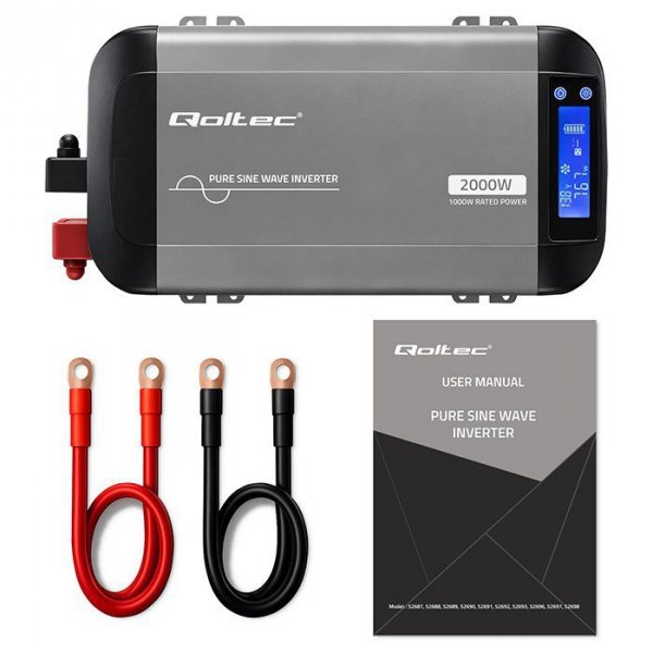 Qoltec Przetwornica napięcia Pure Sine Wave | 12V na 230V |  1000/2000W