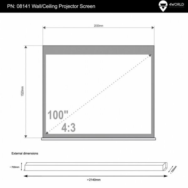 4world Ekran projekcyjny na ścianę 203x152 (100&#039;&#039;, 4:3) biały mat